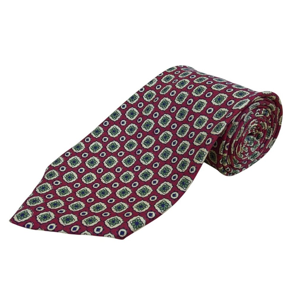Vintage Brooks Brothers Red & Green All Silk Printed Tie England Retro Pattern